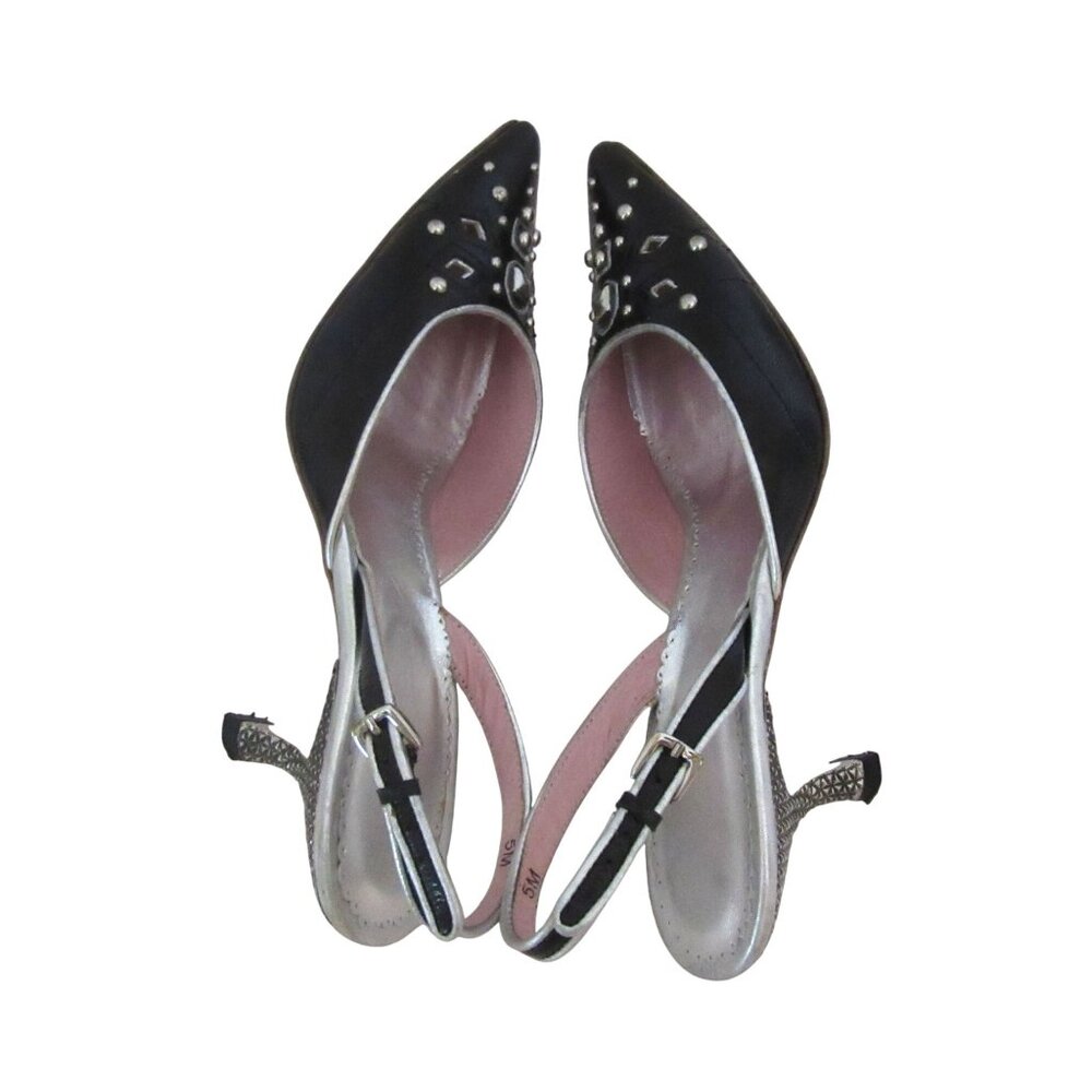 Vintage Vero Vero Cuoio Black/Silver Stud Slingbacks Size 5M - Picture 6 of 8
